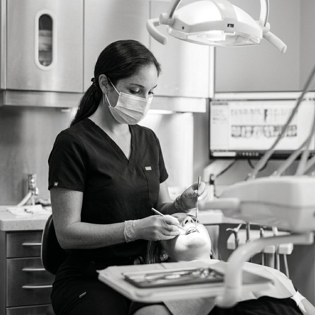 Dra. Nicole Levi en su clínica dental realizando tratamiento de botox facial en Santiago